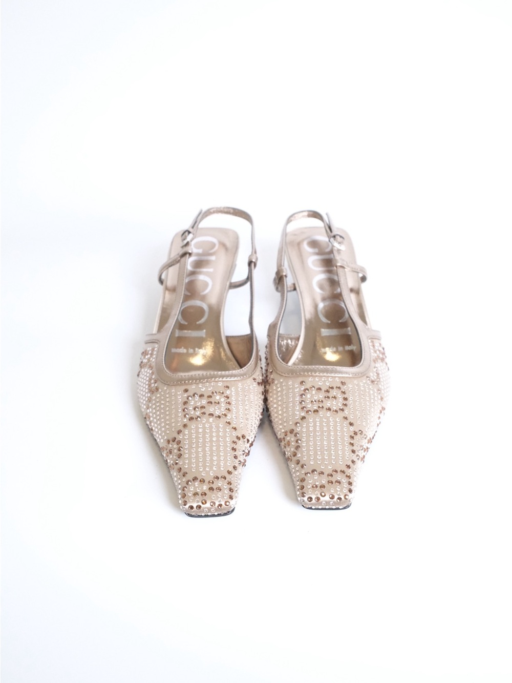 Rare Gucci Beige Crystal-Studded Slingback Mules- MENA Exclusive